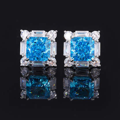 2023 New S925 Silver High Carbon Diamond Aquamarine Princess Square Diamond Set Female Main Stone 8*8-7*7-Mix MIx Style