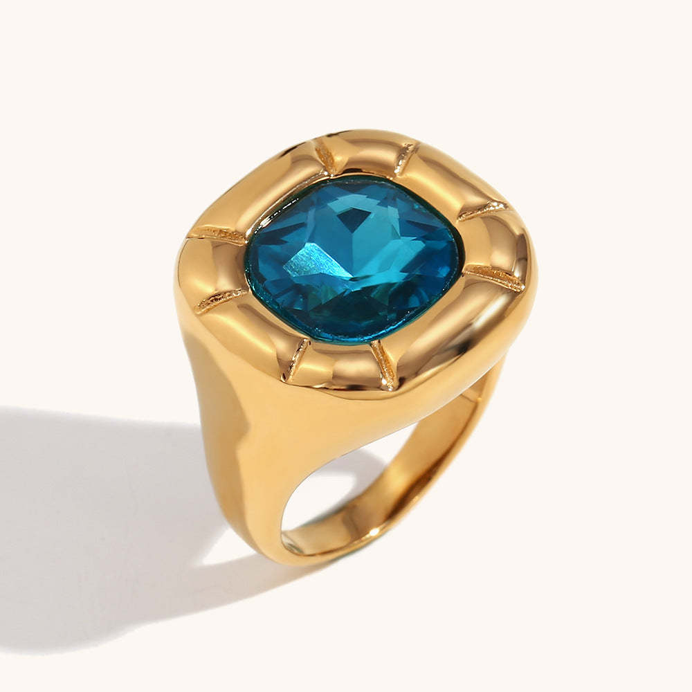 Green/Blue/White Retro Pendant Cushion Diamond Luxury 18k Gold Plated Necklace Earring Ring Jewelry Set | Mix Mix Style-Mix MIx Style