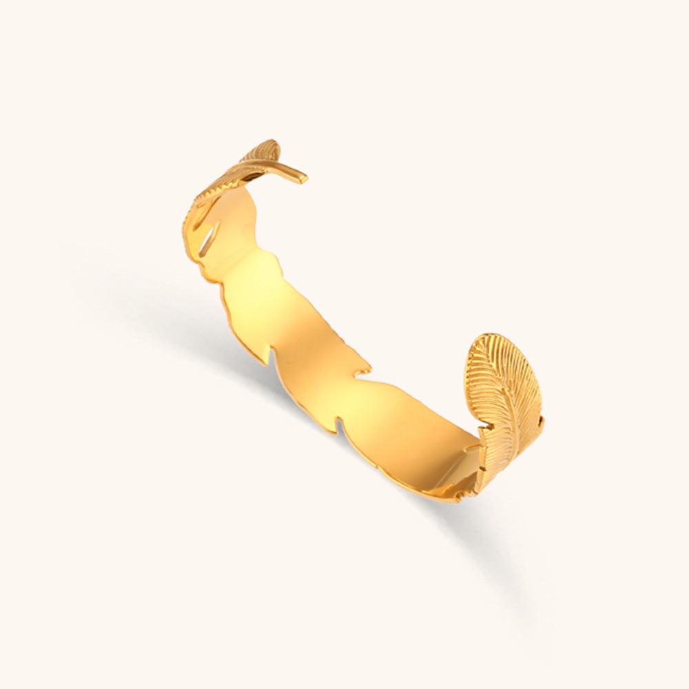 Feather Vintage Solid Luxury 18k Vermeil Gold Plated Open Cuff Bracelet Jewelry  | Mix Mix Style-Mix MIx Style