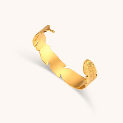Feather Vintage Solid Luxury 18k Vermeil Gold Plated Open Cuff Bracelet Jewelry  | Mix Mix Style-Mix MIx Style