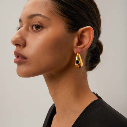 Moon Shaped Embellished White Moissanite Diamonds Luxury 18k Vermeil Gold Plated C-shaped Earrings | Mix Mix Style-Mix MIx Style