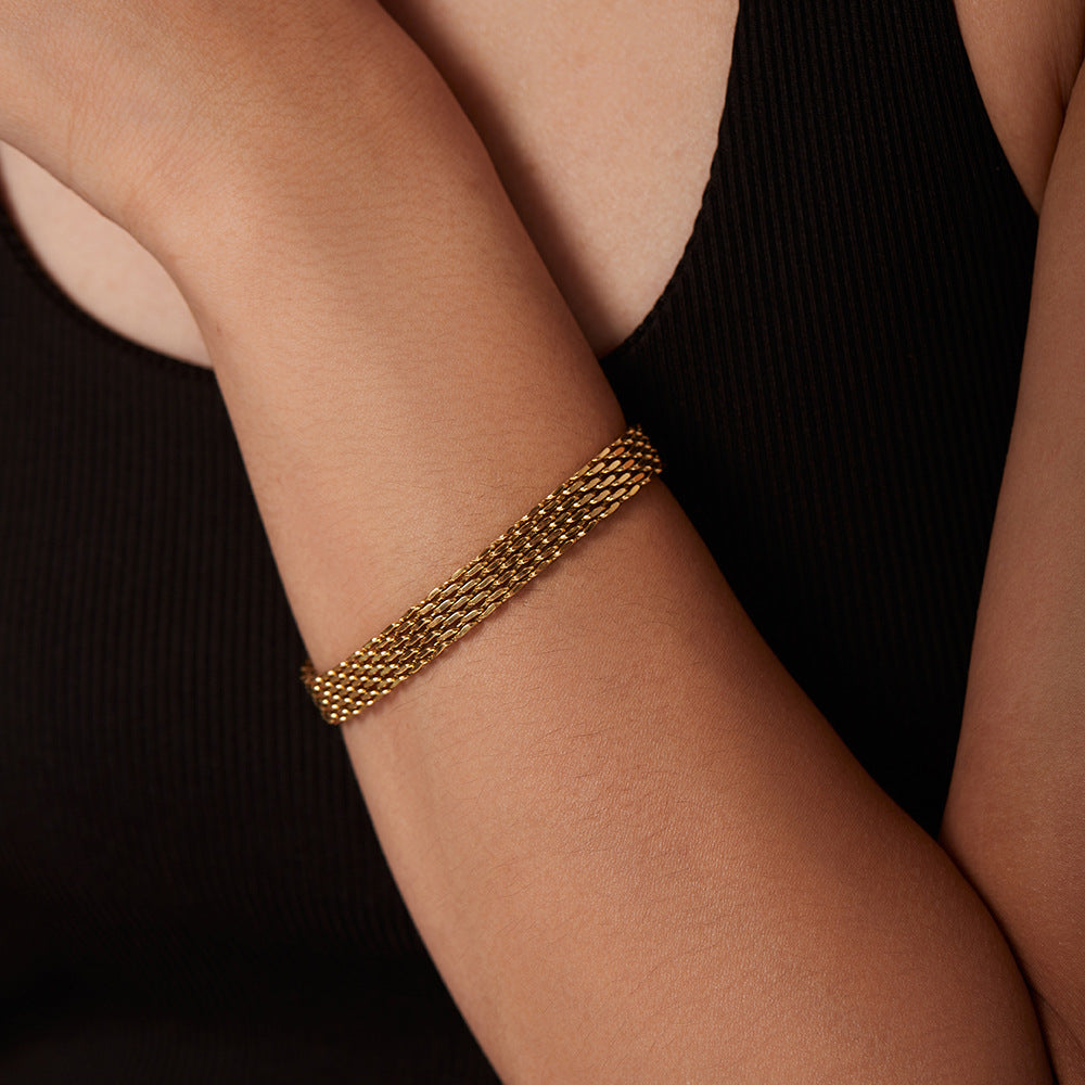European and American ins style wide watch strap chain bracelet female titanium steel 18k gold hand jewelry wholesale-Mix MIx Style