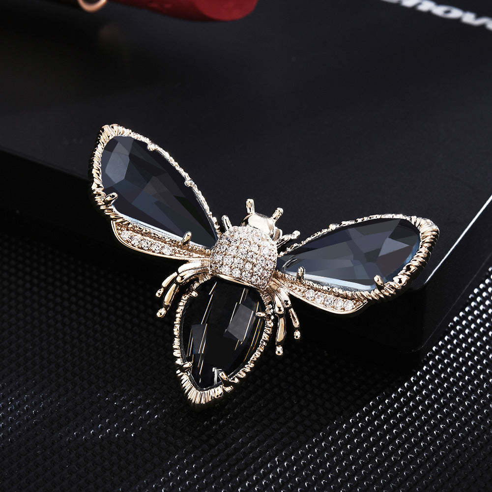 Zircon Austrian crystal women's high-end suit corsage simple silk scarf buckle coat accessories small bee pin brooch-Mix MIx Style