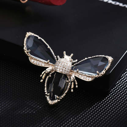 Zircon Austrian crystal women's high-end suit corsage simple silk scarf buckle coat accessories small bee pin brooch-Mix MIx Style