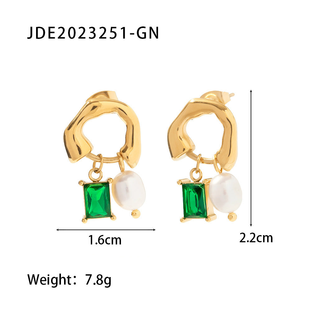 White Akoya Pear & Radiant Cut Moissanite Diamonds Elegant 18k Vermeil Gold Plated Retro Hoop Earrings | Mix Mix Style-Mix MIx Style