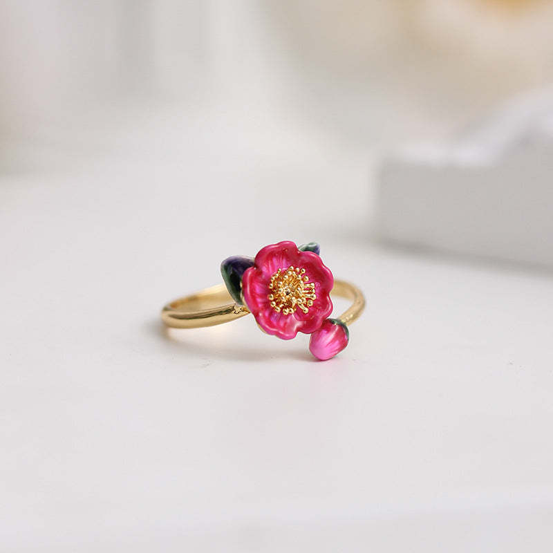 Pink Flower Trendy Cute 18k Vermeil Gold Plated Luxurious Open Adjusta