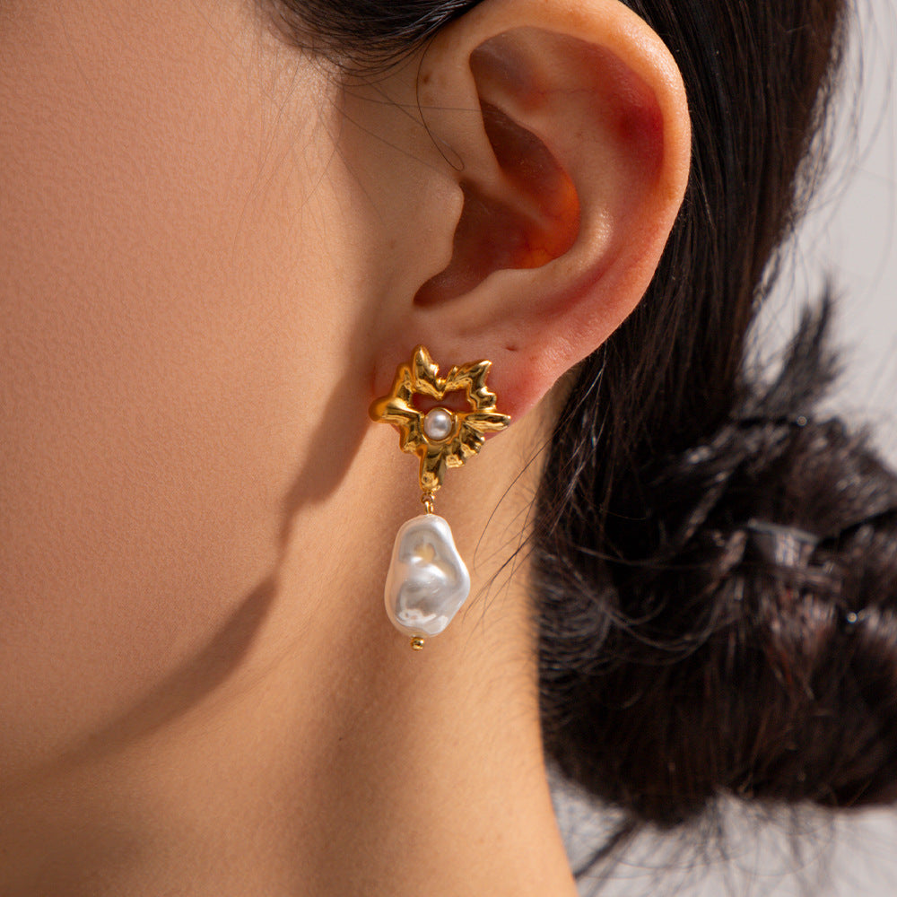 Devil's Eye - Flower Trendy White Akoya Pearl Elegant 18k Vermeil Gold Plated Drop Earrings | Mix Mix Style-Mix MIx Style