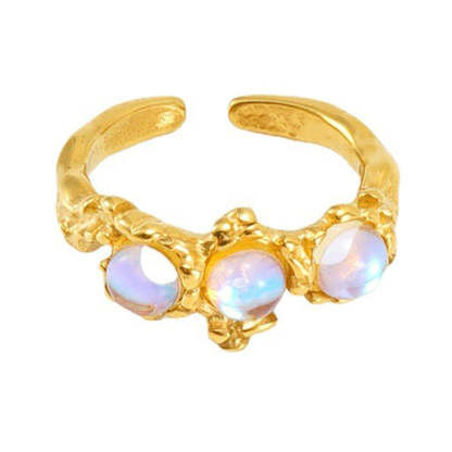 Retro Moissanite Gem 18k Gold Plated Opening Adjustable Ring | Mix Mix Style-Mix MIx Style