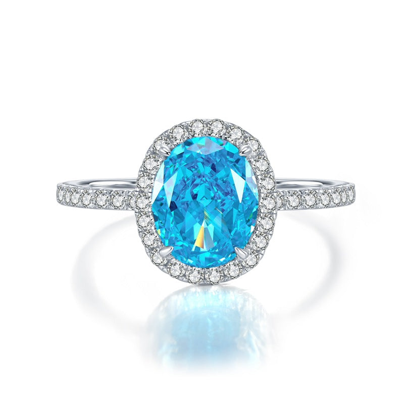 Glam Ocean Blue Oval Cut Moissanite Diamond 3ct 18k White Gold Engagement Ring | Mix Mix Style-Mix MIx Style