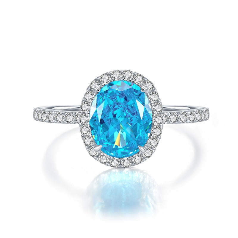 Glam Ocean Blue Oval Cut Moissanite Diamond 3ct 18k White Gold Engagement Ring | Mix Mix Style-Mix MIx Style