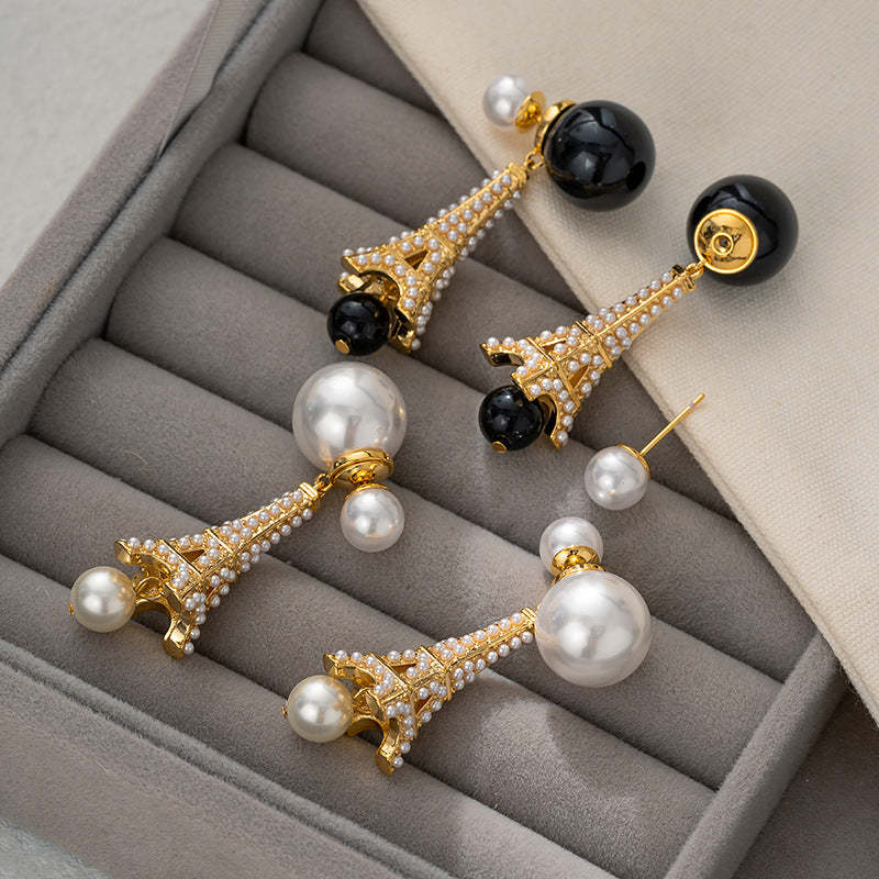 Eiffel Tower Pearl Earrings Akoya Pearls  18k Gold  Handmade Earrings Mix Mix Style [Hot Seller]-Mix MIx Style