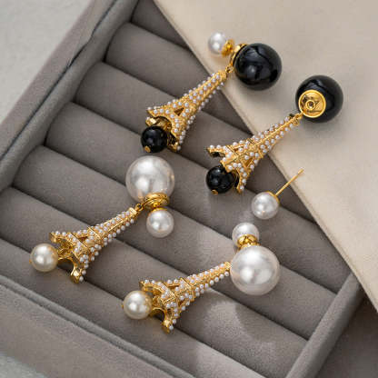 Eiffel Tower Pearl Earrings Akoya Pearls  18k Gold  Handmade Earrings Mix Mix Style [Hot Seller]-Mix MIx Style