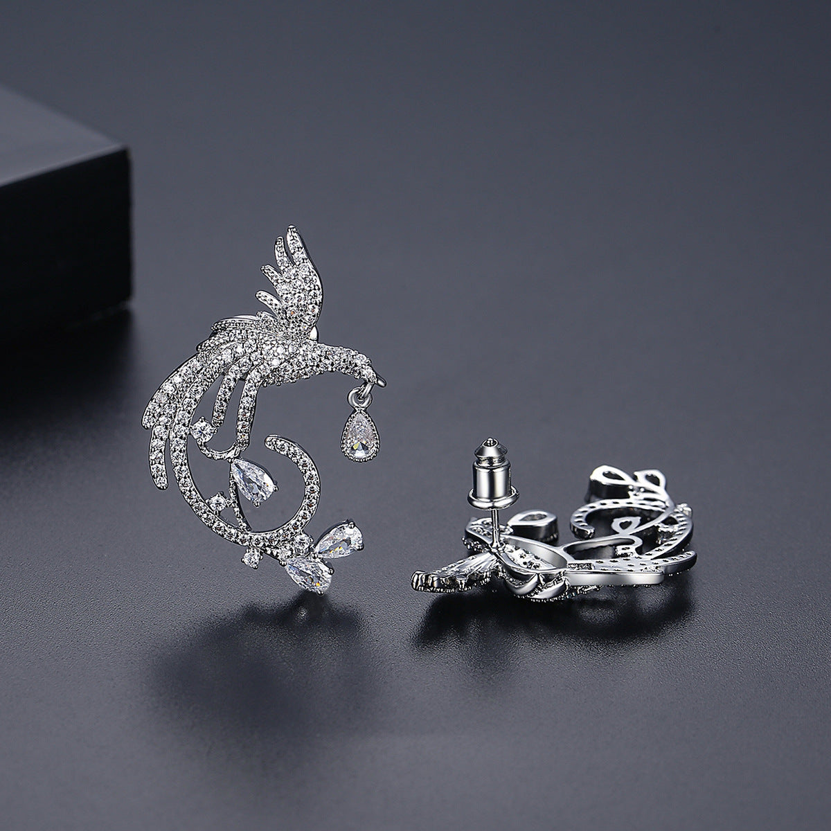 Embellished Bird Multicolor Moissanite Diamonds 18k White Gold Plated Vintage Retro Drop Earrings | Mix Mix Style-Mix MIx Style