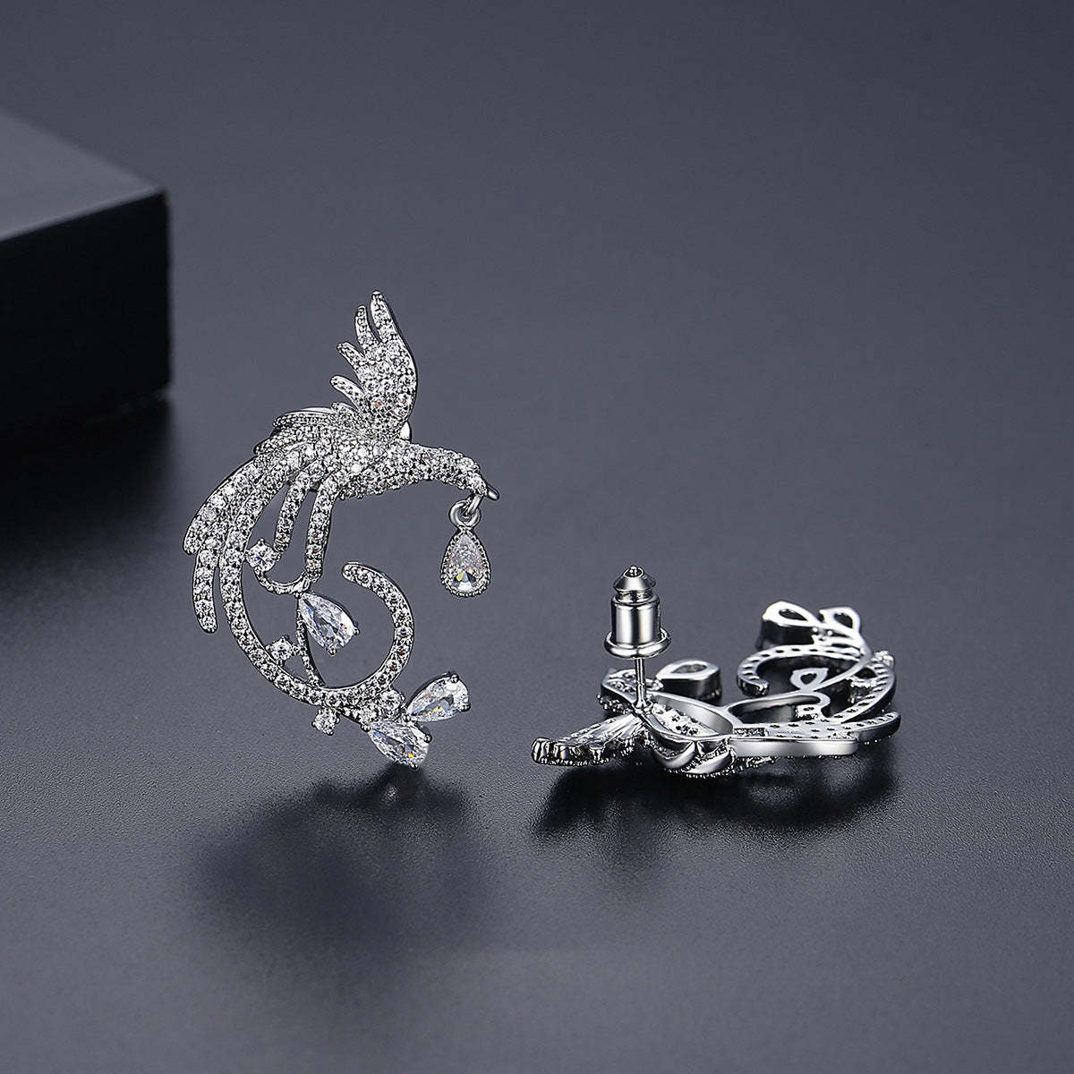 Embellished Bird Multicolor Moissanite Diamonds 18k White Gold Plated Vintage Retro Drop Earrings | Mix Mix Style-Mix MIx Style