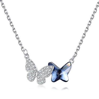 S925 sterling silver necklace for women Austrian crystal niche design high-end blue butterfly pendant clavicle chain for women-Mix MIx Style