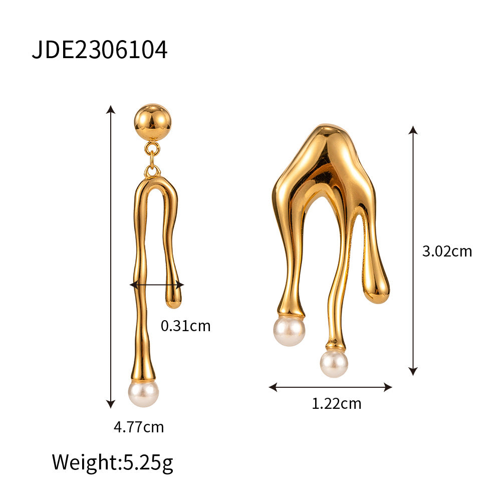 Drip Liquid White Akoya Pearl Elegant 18k Vermeil Gold Plated Vintage Retro Drop Earrings | Mix Mix Style-Mix MIx Style