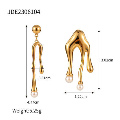 Drip Liquid White Akoya Pearl Elegant 18k Vermeil Gold Plated Vintage Retro Drop Earrings | Mix Mix Style-Mix MIx Style