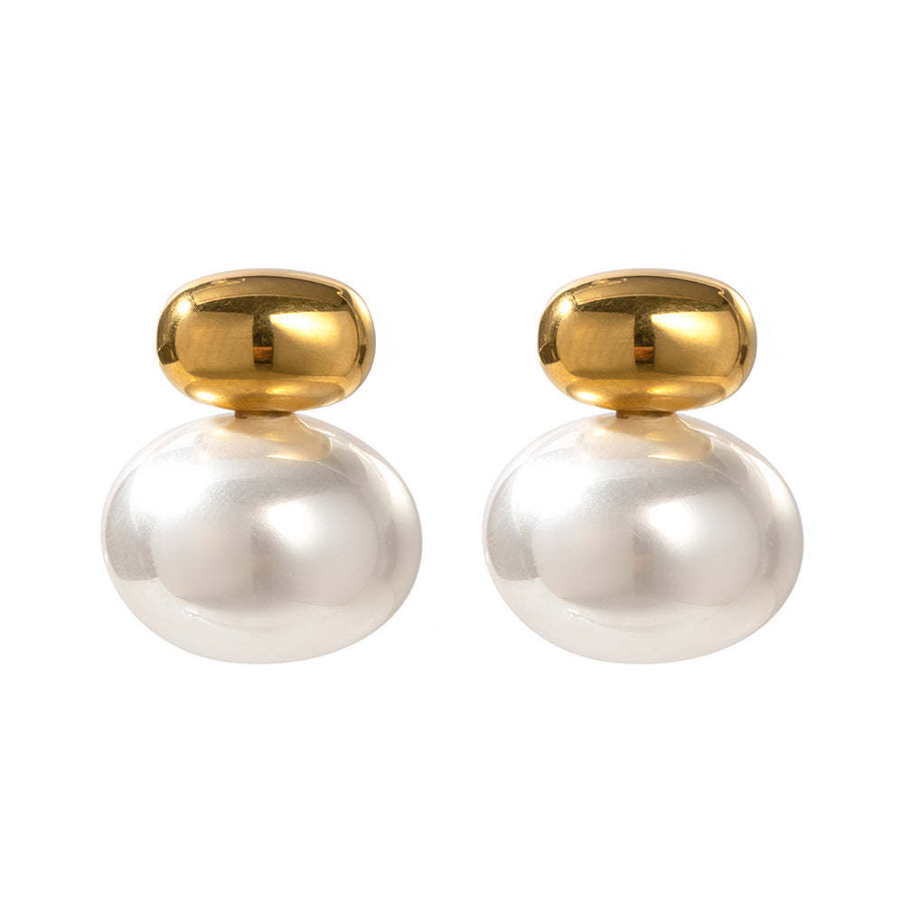 Two-color Timeless WhiteAkoya Pearl Elegant 18k Vermeil Gold Plated Stud Earrings | Mix Mix Style-Mix MIx Style