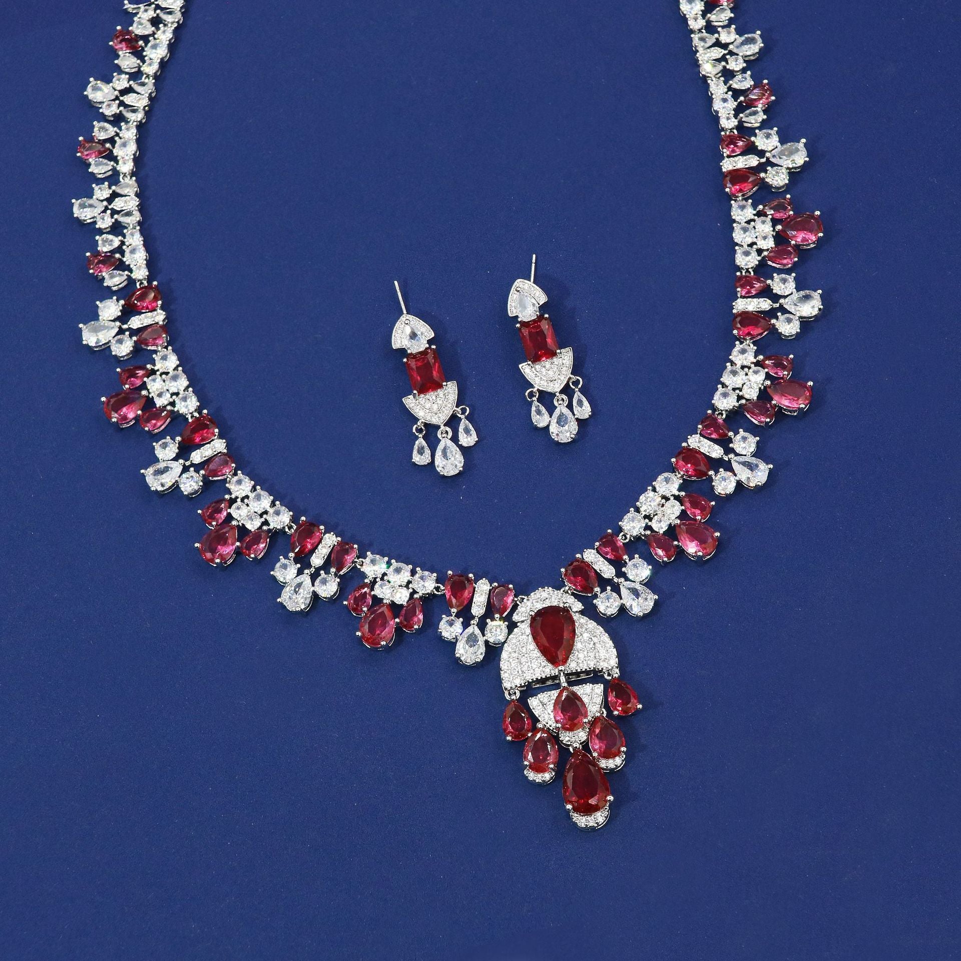 Cross-border European and American luxury heavy-duty women's hot jewelry set Internet celebrity water drop zircon necklace earrings jewelry wholesale-Mix MIx Style