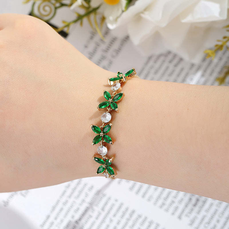 European and American new light luxury diamond bracelet simple internet celebrity niche geometric round flower zircon adjustable hand jewelry-Mix MIx Style