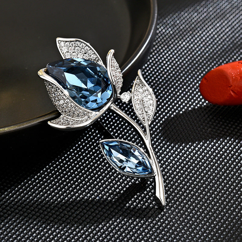 Austrian crystal flower brooch, feminine, simple and elegant, suit pin, cardigan corsage, coat collar pin, accessories-Mix MIx Style