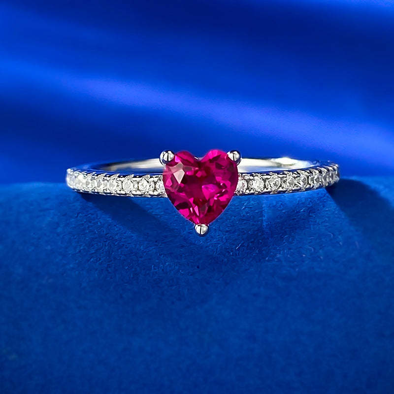 Mujing Jewelry 2023 New 925 Silver Small Love Ring Inlaid with High Carbon Diamond Temperament Artificial Ruby Female-Mix MIx Style