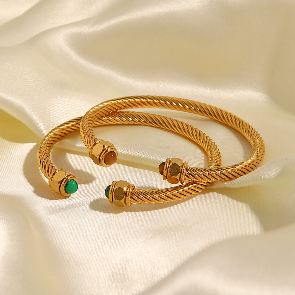 Trend C-shaped 18k Gold Plated Natural Gem Cuff Open Bracelet | Mix Mix Style-Mix MIx Style
