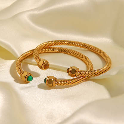 Trend C-shaped 18k Gold Plated Natural Gem Cuff Open Bracelet | Mix Mix Style-Mix MIx Style