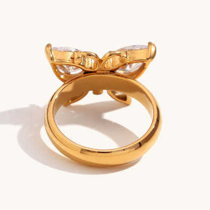 Butterfly Band Antique Retro Pear Cut Diamonds Elegant  18k Vermeil Gold Plated Ring Jewelry | Mix Mix Style-Mix MIx Style