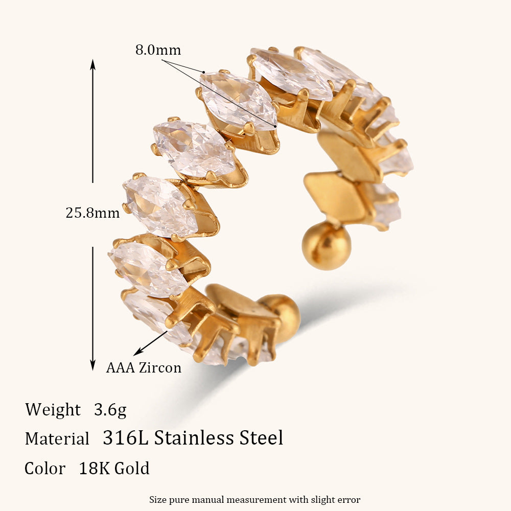 Embellished Retro Classic White Marquise Diamonds Luxury 18k Gold Plated Cuff Bracelet & Open Ring Jewelry Set | Mix Mix Style-Mix MIx Style