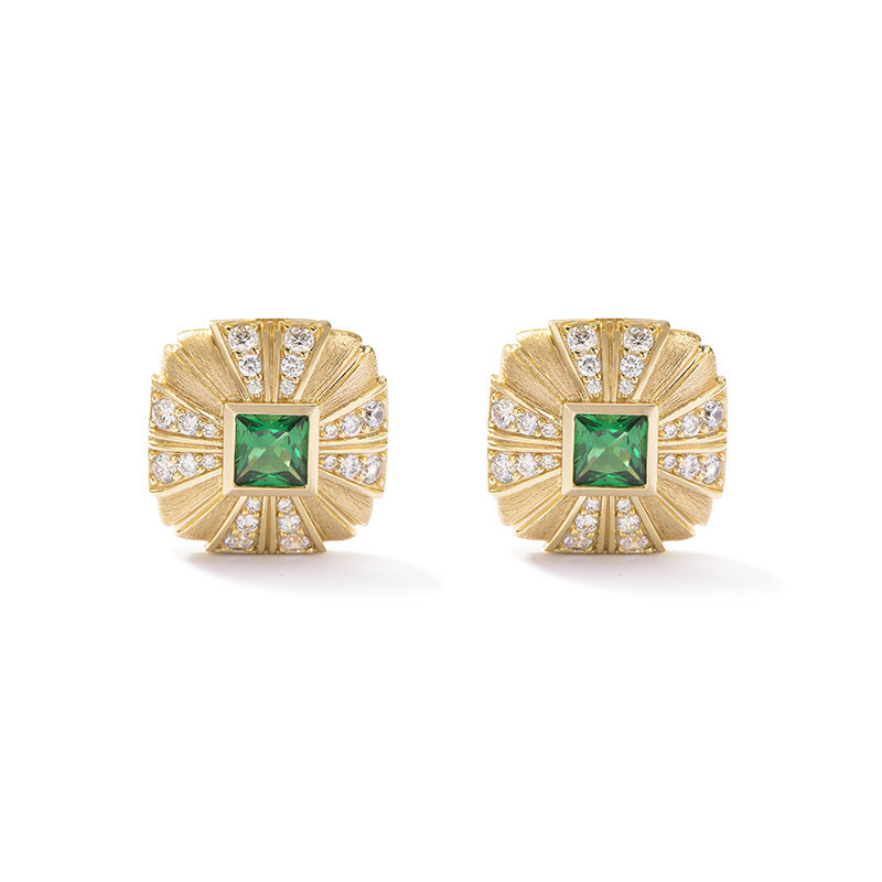 Classic Timeless Green Princess Moissanite Diamonds Luxury 18k Vermeil Gold Plated Stud Earrings | Mix Mix Style-Mix MIx Style