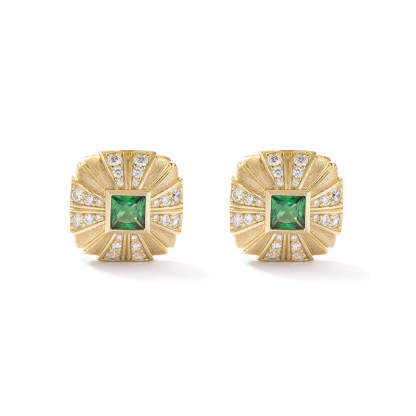 Classic Timeless Green Princess Moissanite Diamonds Luxury 18k Vermeil Gold Plated Stud Earrings | Mix Mix Style-Mix MIx Style