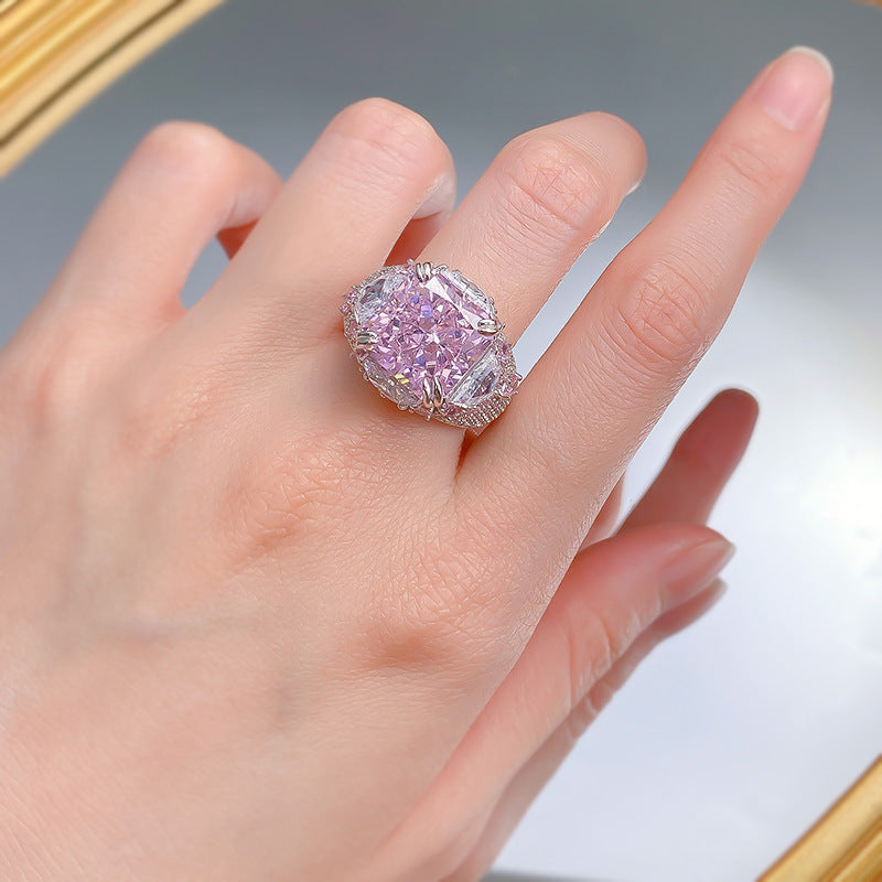 Mujing Jewelry European 5ct and American new S925 sterling silver 12*12 imported high carbon diamond pink diamond fashion luxury inlaid ring for women-Mix MIx Style