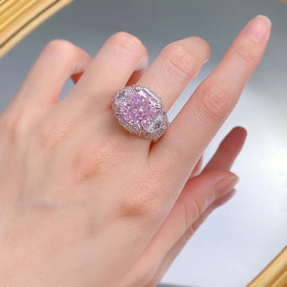 Mujing Jewelry European 5ct and American new S925 sterling silver 12*12 imported high carbon diamond pink diamond fashion luxury inlaid ring for women-Mix MIx Style