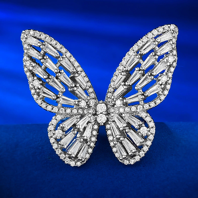 Mujing Jewelry S925 Silver New Style Exaggerated Seiko Butterfly Sterling Silver Ring Wide Version European and American Wholesale Jewelry-Mix MIx Style
