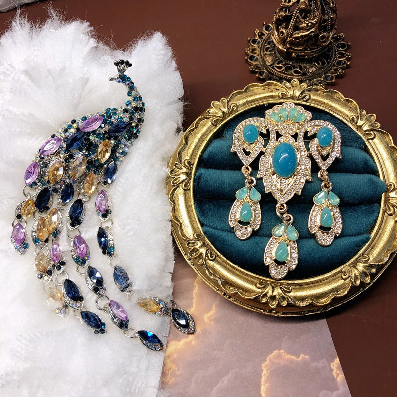 Vintage Tassel Colorful Sapphire Diamond Elegant Pin Brooch Peacock Phoenix Crown | Mix Mix Style [Hot Seller]-Mix MIx Style