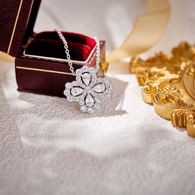 Internet celebrity's same large four-leaf clover necklace S925 silver gold-plated high-end temperament women's flower-shaped short clavicle chain-Mix MIx Style