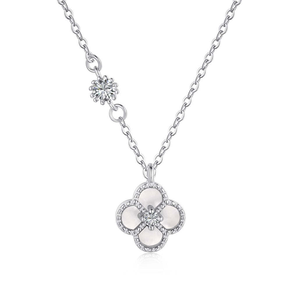 Stylish Lucky Clover Diamond 18k White Gold Plated Necklace | Mix Mix Style-Mix MIx Style