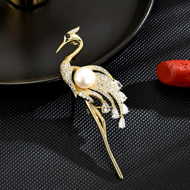 New style new Chinese style elegant temperament smart elegant crane high-end freshwater pearl coat brooch accessories-Mix MIx Style