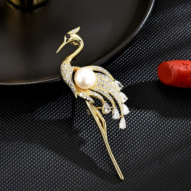 New style new Chinese style elegant temperament smart elegant crane high-end freshwater pearl coat brooch accessories-Mix MIx Style