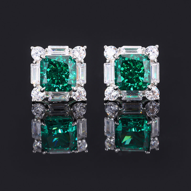 2023 New S925 Silver High Carbon Emerald Green Diamond Princess Cut Diamond Set Female Main Stone 8*8-7*7-Mix MIx Style