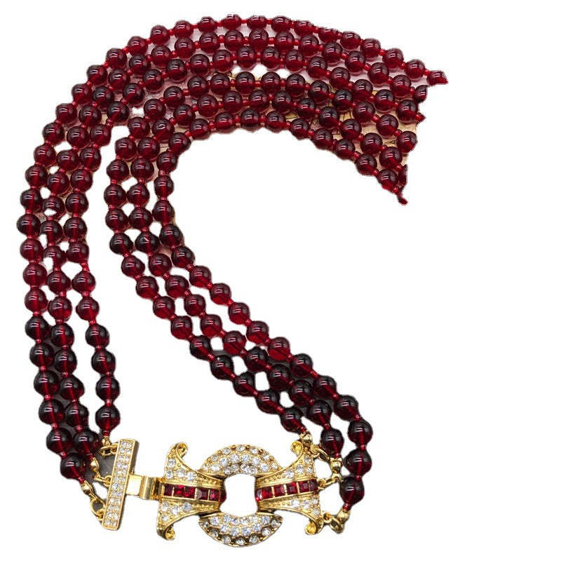 Red Multi-layer Retro Classic Beads Micro Diamonds Luxury 18k Gold Plated Necklace Bracelet Jewelry Set | Mix Mix Style-Mix MIx Style