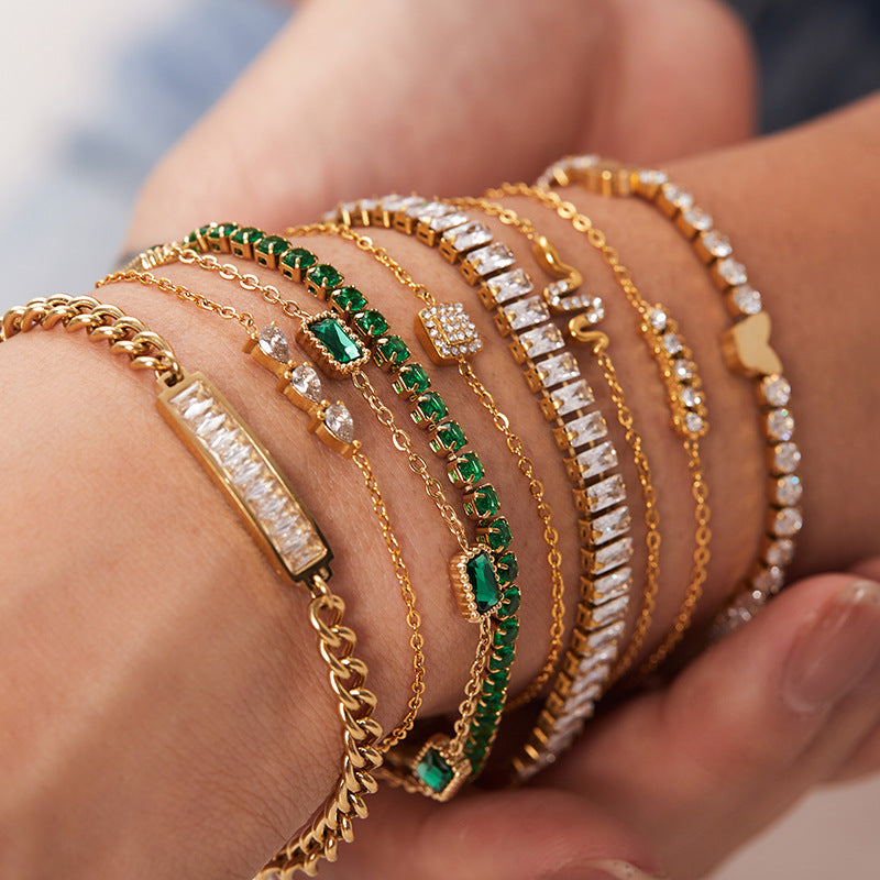Moissanite Diamonds 18K Gold Plated and Silver Chain Bracelet | Mix Mix Style [Hot Seller]-Mix MIx Style