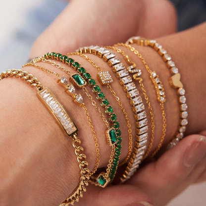 Moissanite Diamonds 18K Gold Plated and Silver Chain Bracelet | Mix Mix Style [Hot Seller]-Mix MIx Style