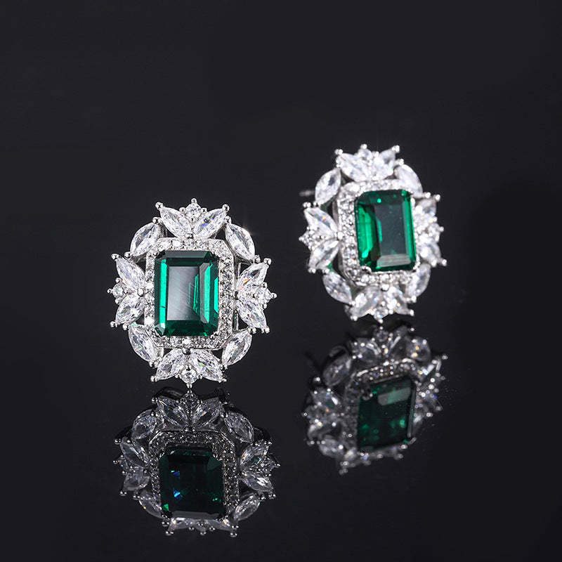2023 New Simulated Emerald Square Set Pendant 8*16 Ring 12*14 Earrings 6*8 Silver S925-Mix MIx Style
