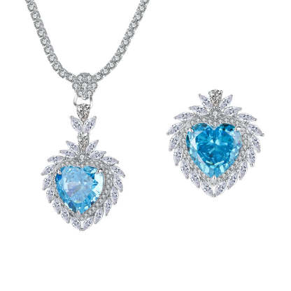Douyin's best-selling high-carbon diamond radiant cut aquamarine heart-shaped 15*15 pendant ring set S925 silver-Mix MIx Style