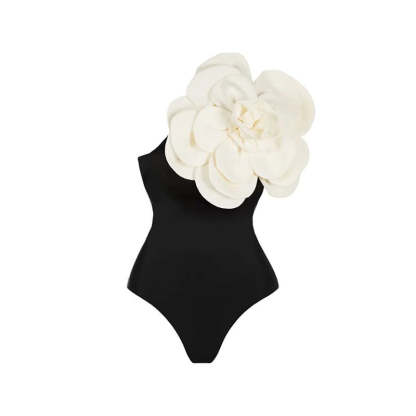 Statement Bodysuit & Swimsuit With Oversized Flower - Black | Mix Mix Style [Hot Seller]-Mix MIx Style