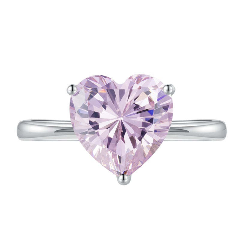 Pink Elegant Dainty Heart Cut Moissanite Diamond 4ct 18k White Gold Plated Engagement Ring | Mix Mix Style-Mix MIx Style