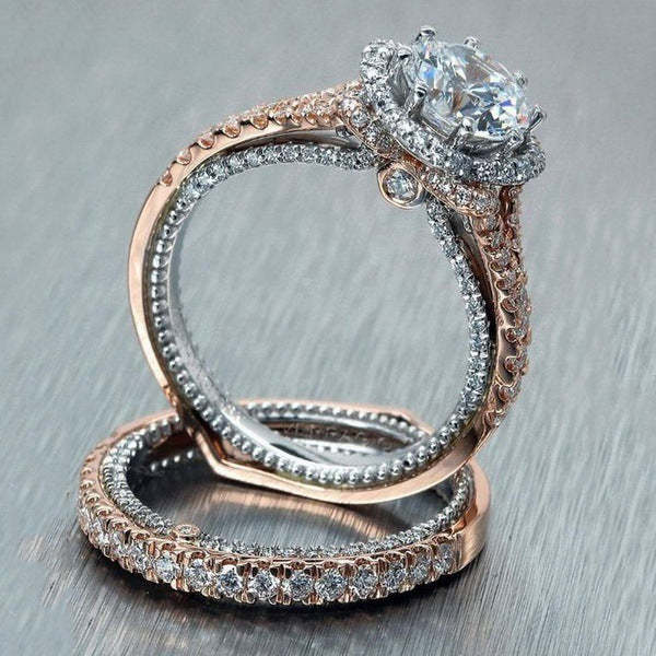 Two Color Dazzling White Round Cut Moissanite Diamond 18k Rose Gold Pl