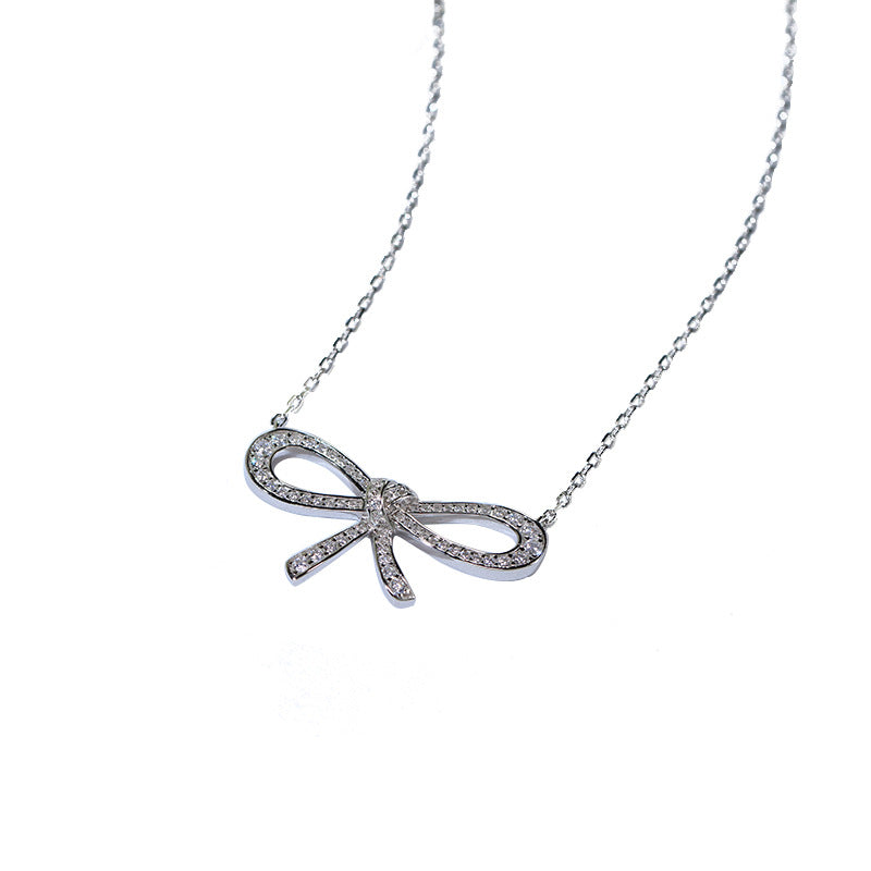 Japanese and Korean sweet temperament S925 silver bow necklace micro-gold-plated daily small fresh short girl clavicle chain-Mix MIx Style